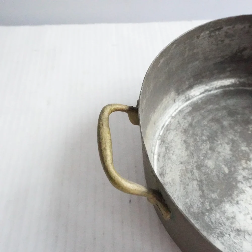 Vintage Copper Stew Pot with Brass Handles Round Kitchen Cookware Cottagecore